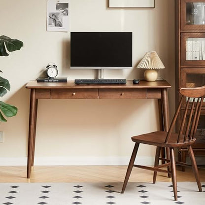 Computer Desk, Solid Wood Desk, Mid Century Modern Home Office, Writing Desk with Drawers for Study Bedroom Living Room 47.24" W - color: Walnut-rubberwood-5, size: 47"W