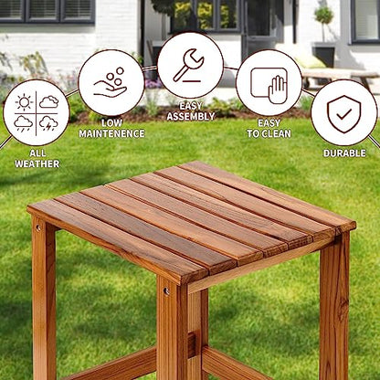 Utoplike Teak Outdoor Side Table for Patio, Adirondack Sides Tables | Pool Coffee Accent Table, Wood End Tables for Garden, Backyard, Bed, Living Room, Couch - size: 1-Tier