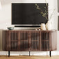 WAMPAT 64.4" Fluted TV Stand, Wood Entertainment Center for TVs Up to 70 inches, Curved Edge Media Console Table with Doors and Shelves for Living Room, Bedroom, Walnut - color: Walnut