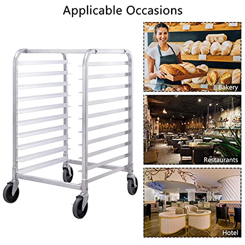 Giantex 10 Tier Aluminum Bakery Rack, Commercial Kitchen Bun Pan Sheet Pan Rack, Mobile Bakers Trolley with Storage Cooling Racks and Lockable Casters