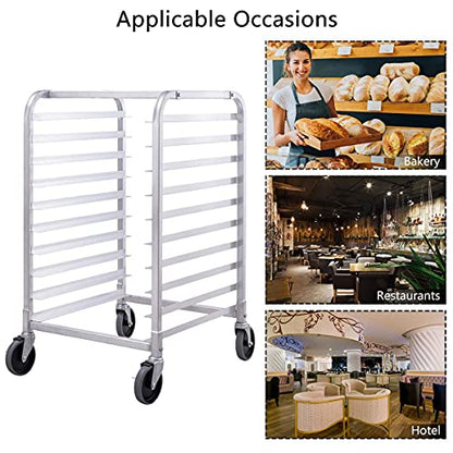 Giantex 10 Tier Aluminum Bakery Rack, Commercial Kitchen Bun Pan Sheet Pan Rack, Mobile Bakers Trolley with Storage Cooling Racks and Lockable Casters
