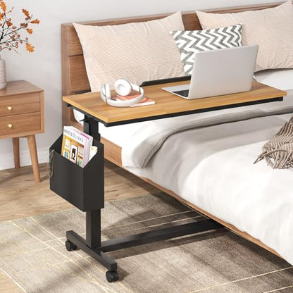 Tribesigns Height Adjustable C-Shaped Table with Wheels, Mobile Couch Side Table with with Tiltable Drawing Board, Portable Sofa Bedside Laptop Stand C Shaped Desks for Living Room, Bedroom