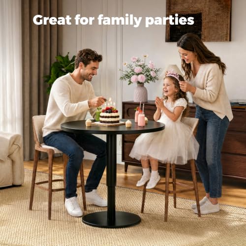 24" Pneumatic Height Adjustable Round Side Table, Gas Lift Pedestal Drink End Table, Small Accent Nightstand for Living Room Sofa Couch, Black - color: Black, size: 23.62"