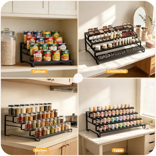 Attelite 4 Tier Expandable Can Rack Organizer for Pantry, Adjustable 13"-21" Metal Soda Can Organizer, Pantry Organization Canned Food Storage Holder for Kitchen Cabinet Countertop, Black 2Pack - size: 4tier*2pack