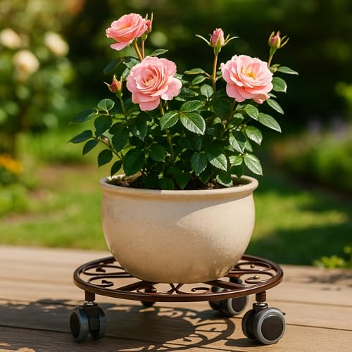 3 Pack Plant Caddy with Wheels Heavy Duty 11.8 Inches Metal Plant Stand with Wheels Plant Dolly Rolling Plant Stand Plant Roller with Casters for Indoor and Outdoor (3, Bronze) - color: Bronze
