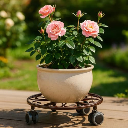 3 Pack Plant Caddy with Wheels Heavy Duty 11.8 Inches Metal Plant Stand with Wheels Plant Dolly Rolling Plant Stand Plant Roller with Casters for Indoor and Outdoor (3, Bronze) - color: Bronze