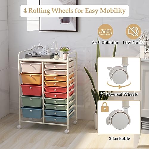 Giantex 15-Drawers Rolling Storage Cart, Mobile Book Paper Organizer Utility Trolley with Wheels, Ideal for School, Office, Home