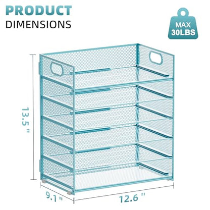 Marbrasse 2 Pack Desk Organizer with Handle, 6 Tier Paper Letter Tray, Mesh Desk File Organizer for Office, School and Home - Blue - color: 2 Pack - Blue