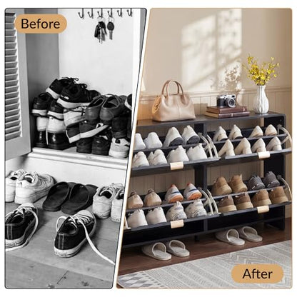 47.2'' Shoe Storage Cabinet for Entryway, Narrow Shoe Rack Organizer with 4 Flip Drawers, Freestanding Wood Hidden Shoe Cabinet with Adjustable Shelf for Hallway, Living Room (Black, 47.24'')