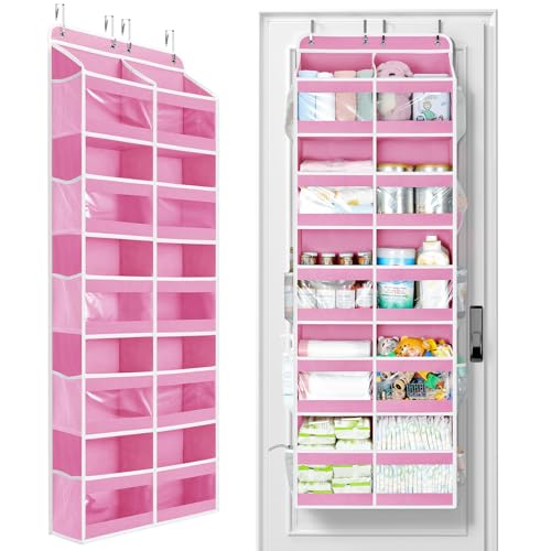 Yecaye 5-Tier Over The Door Organizer Dual-Column, 80lbs Load Stuffed Animal Storage of 10 Compartments, Heavy Duty Door Organizer Hanging for Bedroom Dorm Bathroom Pantry, Macaron Pink, 1 Pack - color: Pink, size: 1 Pack 5 Tier