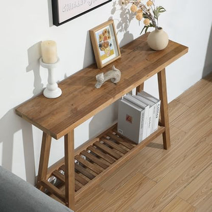 HOKYHOKY Reclaimed Solid Wood Console Table, 43.3" Farmhouse Entryway Table, Narrow Couch Tables Behind Sofa, 2 Tiers Accent Tables for Hallway, Entrance, Foyer, Living Room - size: 43.3"