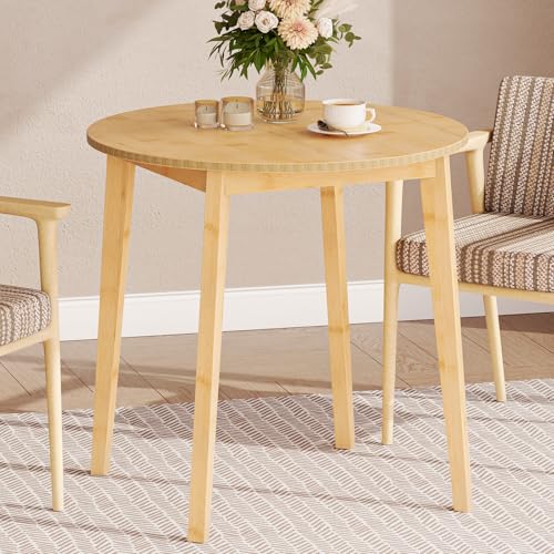 HOOBRO Bamboo Dining Table, Round Dining Table for 2, 27.5" Kitchen Table for Small Space, Writing Table, Easy to Assemble, for Dining Room, Living Room, Office, Kitchen, Apartment, Natural YL71CZ01G1 - color: Natural