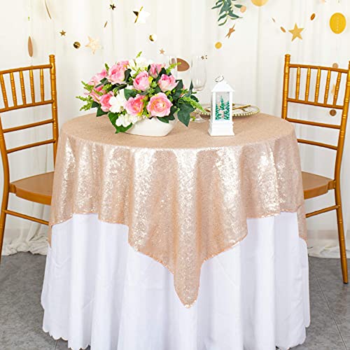 ShiDianYi 50''x50'' Square Champagne Sequin Tablecloth Select Your Color & Size Can Be Available Sequin Overlays, Runners, Gatsby Party, Glam Wedding Decor, Vintage Weddings - color: Champagne, size: 50" x 50" (Square)
