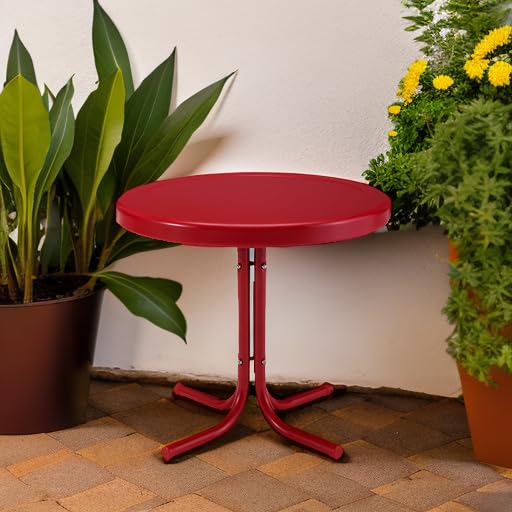 Crosley Furniture Griffith Weather Resistant Retro Metal Outdoor Side Table for Patio, Deck, Porch, Red - color: Red