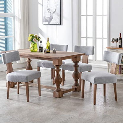 RIVOVA Mid Century Modern Dining Chairs Set of 4, Farmhouse Linen Fabric Upholstered Dining Room Chairs Kitchen Chairs with Curved Backrest Wood Legs, Grey - color: Light Gray Curved