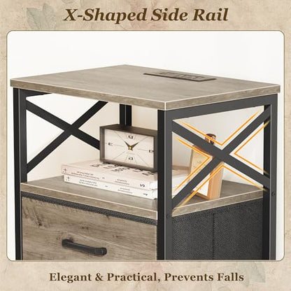 Huuger Nightstands Set of 2, Night Stand with Charger Station, 2 Drawer Side Table with Open Shelf, USB-C Port, End Table for Small Spaces, X Shaped Side Rail, Oak - color: Oak