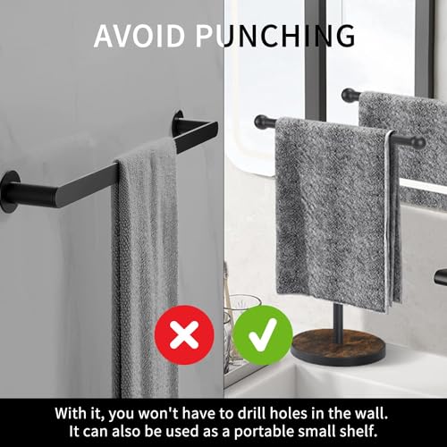 YINMIT Towel Holder Stand, T-Shape Height 15” Wood Countertop Hand Towel Stand, Hand Towel Racks with Heavy Base for Bathroom Kitchen Countertop Vanity - color: Brown 1 Tier