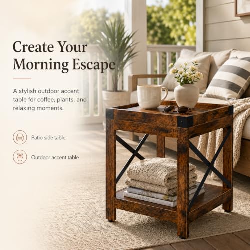 Farmhouse Square Side Table,2-Tier End Table with Storage Shelf | Modern Sofa Couch Table Bedside Nightstand With X-Frame for Living Room Bedroom Office Small spaces,Rustic Brown - color: Rustic Brown, style: Farmhouse