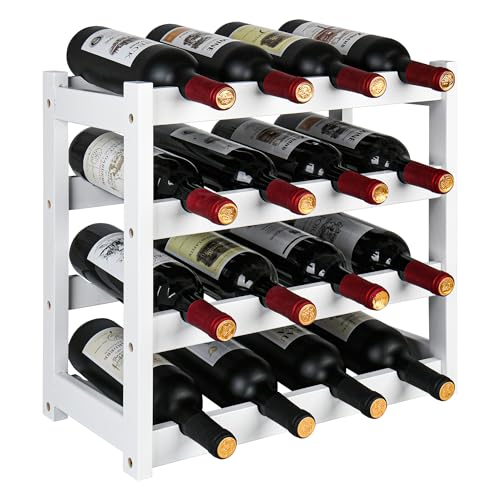 VASMIA Wine Rack, 4-Tier Bamboo Wine Racks Countertop,Sturdy and Durable Wine Storage Cabinet Shelf,16 Bottles Wine Holder for Kitchen Pantry, White - color: White, size: 4 Tiers