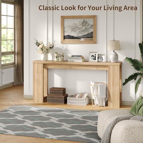 FUSOU 70.9'' Long Console Table, Sofa Table Behind The Couch, Farmhouse Entryway Table for Entryway, Living Room, Foyer, Hallway - color: Oak
