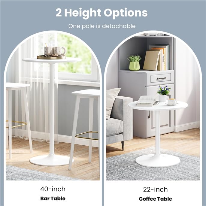 ERGOMASTER Cocktail Table,Two-in-one Modern Style Standing Circular Bar Table 40"/22" Two Convertible Height Suitable for Dining Room, Restaurant, Kitchen (2, White) - color: White, size: Diameter：23.99‘’