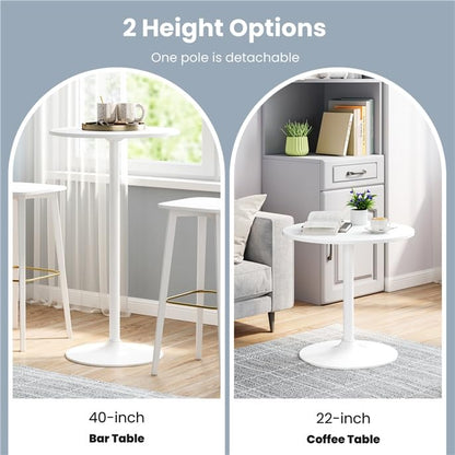 ERGOMASTER Cocktail Table,Two-in-one Modern Style Standing Circular Bar Table 40"/22" Two Convertible Height Suitable for Dining Room, Restaurant, Kitchen (2, White) - color: White, size: Diameter：23.99‘’