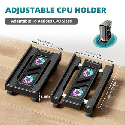 Adjustable CPU Holder with Cooling Fan and RGB Light,Mobile CPU Holder with 4 Rolling Casters, Under Desk Computer Tower Stand PC Floor Cart PC Riser for Office, Home (with Fan) - color: With Fan