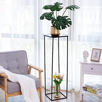 Black Tall Plant Stand: 39.4in, With Metal Panel, Packs of 2 | Columnar Cube Shape, Easy to Assembly, Flowers Cakes Drinks Display Table Centerpieces for Wedding Party Event - color: Black-2PSC, size: 39.4 inches - 2 Pcs