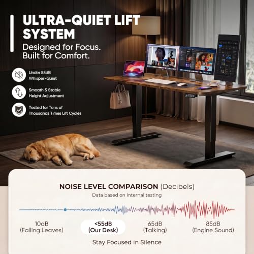 Furmax 48 Inches Electric Height Adjustable Standing Desk Home Office Desk | Large Sit Stand Up Computer Desk Memory Preset with T-Shaped Metal Bracket, Brown - color: Brown, size: 48 Inch