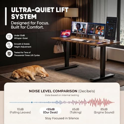 Furmax 48 Inches Electric Height Adjustable Standing Desk Home Office Desk | Large Sit Stand Up Computer Desk Memory Preset with T-Shaped Metal Bracket, Brown - color: Brown, size: 48 Inch