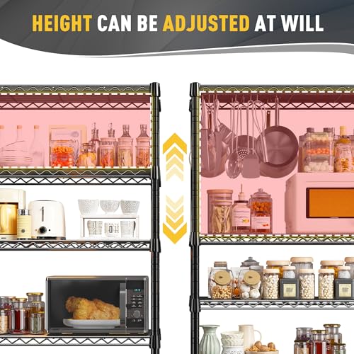 REIBII 31.5" W 5-Tier Storage Shelves, 1000 lbs, Adjustable, for Pantry | Split into multiple shelves, Leveling feet+anti-tip, Rust-proof, 15.7"Dx71"H, Tool-free assembly, For garage, kitchen,pantry - size: 5 Tier-15.7"D x 31.5"W x 71"H