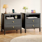 Huuger Black Nightstand Set of 2, Night Stand with Charger Station, Bedside Table with 2 Drawers, Bed Side Tables for Bedroom, Modern Nightstands, Metal Knobs, Painted Surface - color: Black