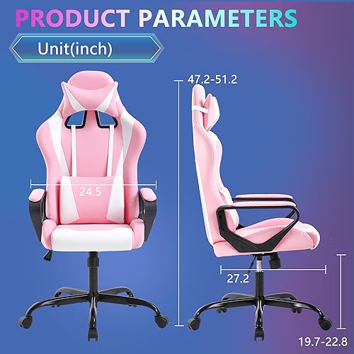 PayLessHere Ergonomic Racing Desk Chair Gaming Chair Computer Chair with Armrests 360° Swivel & Caster Pu Desk Task Chair Executive Headrest Lumbar Support for Back Pain Women Men and Adults,Pink - color: Pink