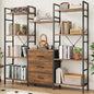 AFLUI Triple Bookshelf with 3 Fabric Drawers, 4-Tier Book Shelf and 10 Display Shelves, Industrial Large Bookcase for Home & Office, Rustic Brown, 59'' Wide - color: Rustic Brown, size: 4 Tier(59" W)