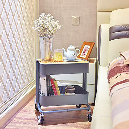 Melody House 2-Tier Metal Utility Rolling Cart Storage Side End Table with Cover Board for Office Home Kitchen Organization, Dark Gray - color: A- Dark Gray