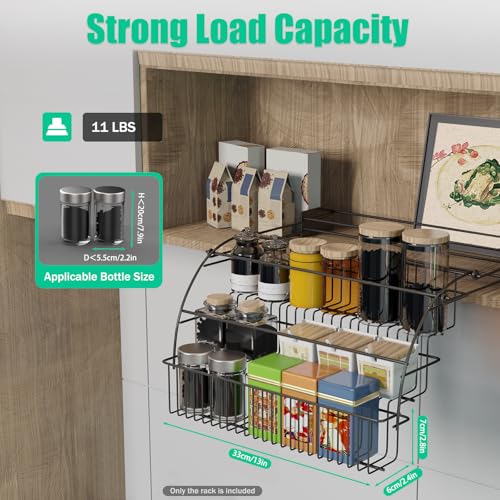 Spice Rack Organizer, 3 Tier Retractable Pull Down Cabinet Mount, Space Saving Design, Rust Resistant Heavy Duty with Railing Stopper & Mounting Screws for Kitchen Cabinet Pantry Cupboard