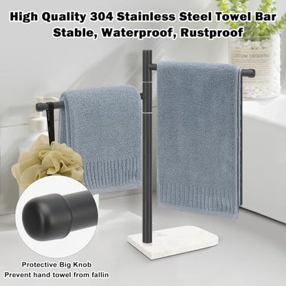 Standing Hand Towel Holder, Hand Towel Stand with Marble Base, 304 Stainless Steel Towel Rack with 2 Swivel Arm, Countertop Stand Towel Ring Towel Bar for Bathroom (Matte Black) - color: Matte Black