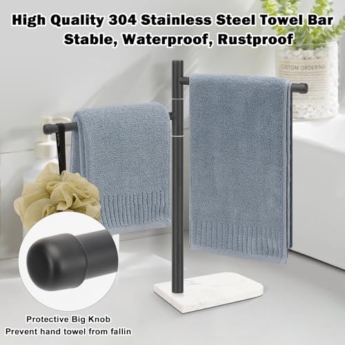 Standing Hand Towel Holder, Hand Towel Stand with Marble Base, 304 Stainless Steel Towel Rack with 2 Swivel Arm, Countertop Stand Towel Ring Towel Bar for Bathroom (Matte Black) - color: Matte Black