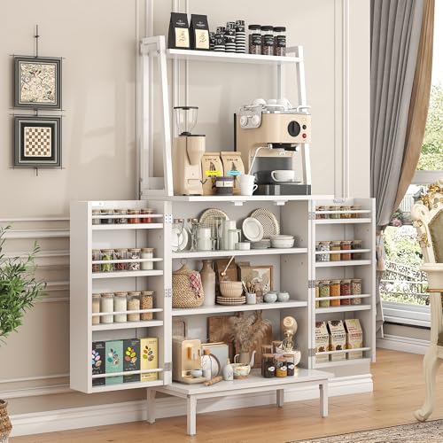 kepptory 51" Kitchen Baker's Rack with Storage, Microwave & Toaster Oven Stand, Freestanding Coffee Bar Station with Wine Glass Holder & Side Storage Shelves, White - color: 51“h-white, size: 51"H