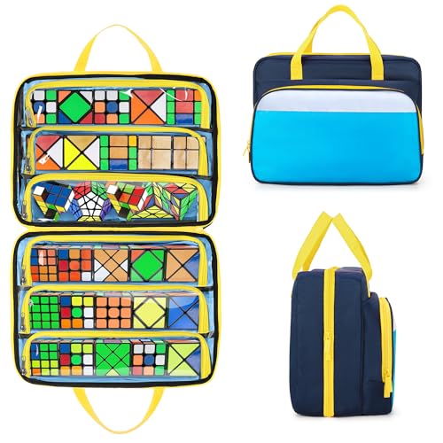 CURMIO Speed Cube Carrying Case, Portable Storage Bag Compatible with 34pcs Puzzle Cube for Home & Travel Use, Navy-White(Bag Only) - color: Navy White
