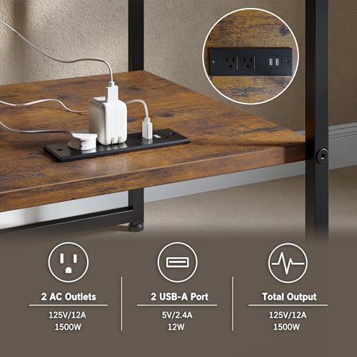 Tatub 20IN Rustic Brown End Table with Charging Station & USB Ports Outlets | Versatile Mini Fridge Table Printer Stand Nightstand for Bedroom Living Room - color: Rustic Brown