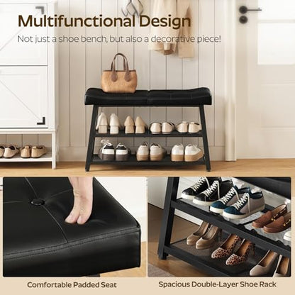 YATINEY Shoe Bench, 3-Tier Shoe Rack, Entryway Bench with Storage and Cushion, for Hallway, Foyer, Bedroom, Black HX02BB - color: Black