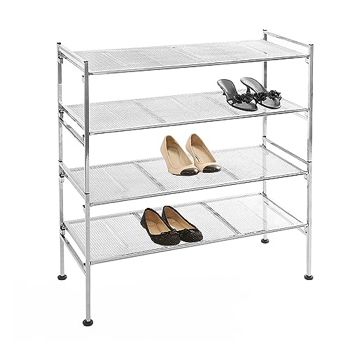 Seville Classics Sturdy Freestanding Storage Shelf for Bedroom, Closet, Entryway, Dorm Room Organizer Stackable Durable Metal Shoe Rack Silver Mesh, 4-Tier - color: Silver Mesh, size: 4-Tier
