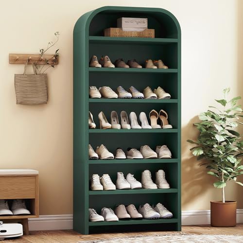 weselon 70" Tall Arched Shoe Cabinet for Entryway, 7-Tier Large Capacity Shoe Storage Organizer for 28 Pairs, Freestanding Wooden Rack with Adjustable Shelves for Boots, Sneakers & Heels (Green) - color: Green