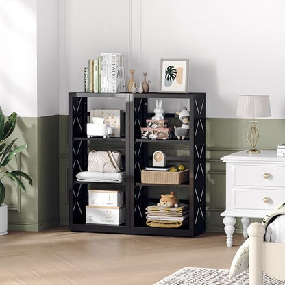 Polup Metal Bookcase, Small Bookshelf with Adjustable Shelves, Narrow Black Book Shelf, 3 Tier Bookshelf for Living Room, Home Office - color: Black, size: 3 Tier-16" W