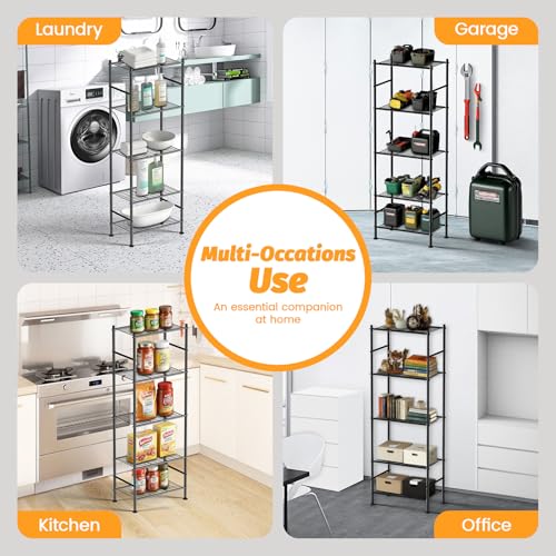 Abiglifty Storage Shelves, 5 Tier Metal Shelf Organizer, Garage Shelving with Adjustable Leveling Feet, Shelves Organizer for Bathroom, Closet, Garage, 18" x 12" x 57", Black - size: 5 Tier