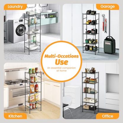 Abiglifty Storage Shelves, 5 Tier Metal Shelf Organizer, Garage Shelving with Adjustable Leveling Feet, Shelves Organizer for Bathroom, Closet, Garage, 18" x 12" x 57", Black - size: 5 Tier