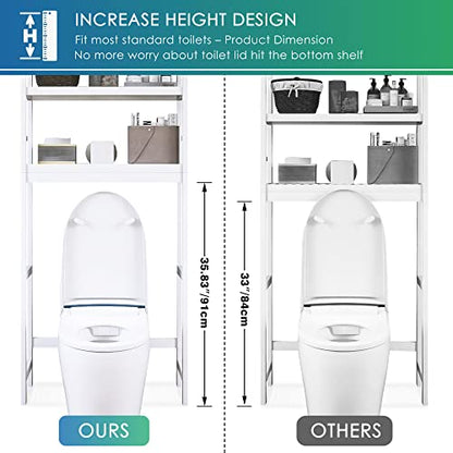 SMIBUY Bathroom Storage Shelf, Bamboo Over-The-Toilet Organizer Rack, Freestanding Toilet Space Saver with 3-Tier Adjustable Shelves (White) - color: White