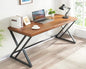 Real Wood Computer Desk, Home Office Solid Wood Writing Desk, Farmhouse Long Natural Wood Executive Work Desk, Industrial Rustic Wooden Metal PC Gaming Office Table Workstation, Brown, 60 in - size: 60 inch