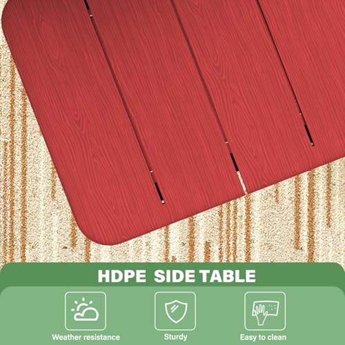 Patio Side Table, Small Rectangular HDPE Adirondack End Table for Outdoor Use in Pool, Garden, Lawn, Backyard,Red - color: Red